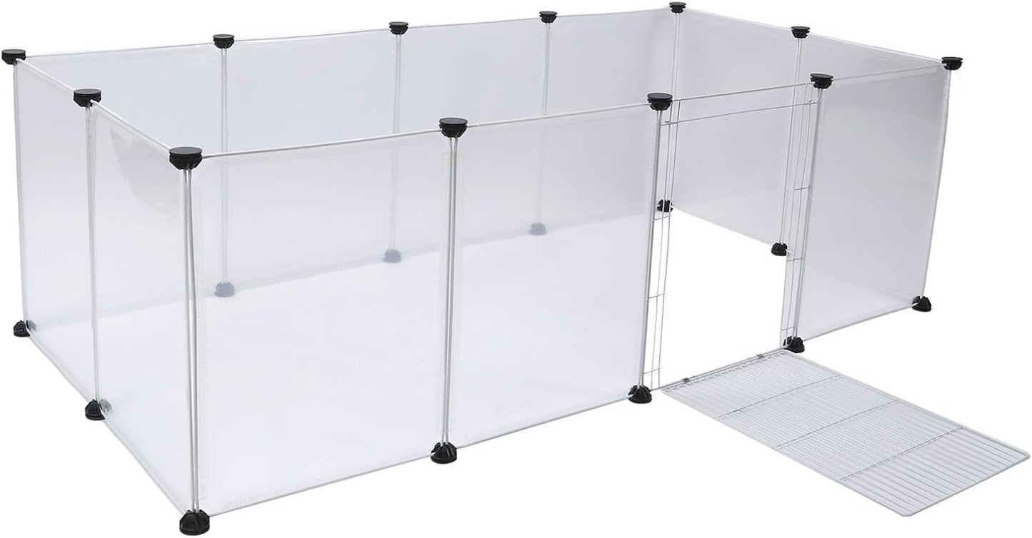 Pet Fence Portable 6 Pieces, Translucent Plastic Enclosure for Small Medium Dogs and Cats - Easy Assembly, Adjustable Size, Lightweight and Durable for Indoor Outdoor Use (12 Pieces L)