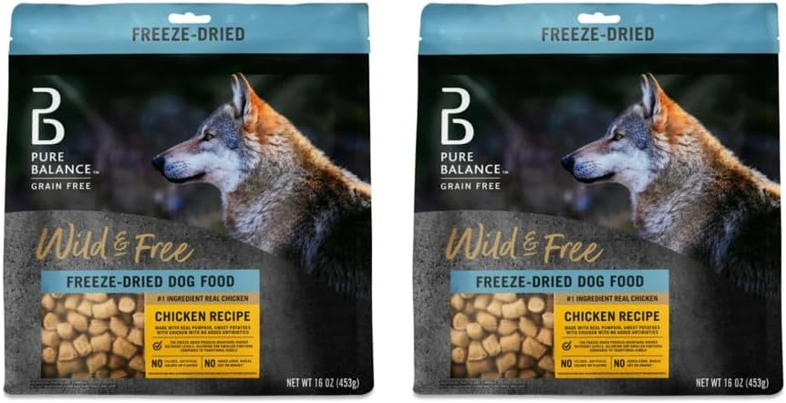 2 Packs of Pure Balance Wild & Free Freeze-Dried Dog Food, Chicken Recipe, 16 oz (1 lb)