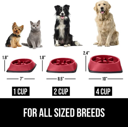 GORILLA GRIP Patent Pending Slow Feeder Dog Bowls, Interactive Puzzle Toy for Dogs and Cats Food Training, Keeps Pets Busy and Prevents Puppy Overeating, All Breeds, 100% BPA Free, 2 Cup, Red