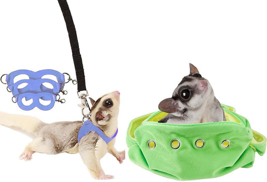 Meow&Woof Sugar Glider Bonding Pouch & Small Animal Carrier+ 3 Pack Sugar Glider Harness and Leash Set