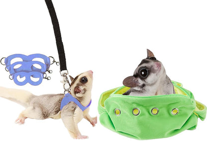 Meow&Woof Sugar Glider Bonding Pouch & Small Animal Carrier+ 3 Pack Sugar Glider Harness and Leash Set