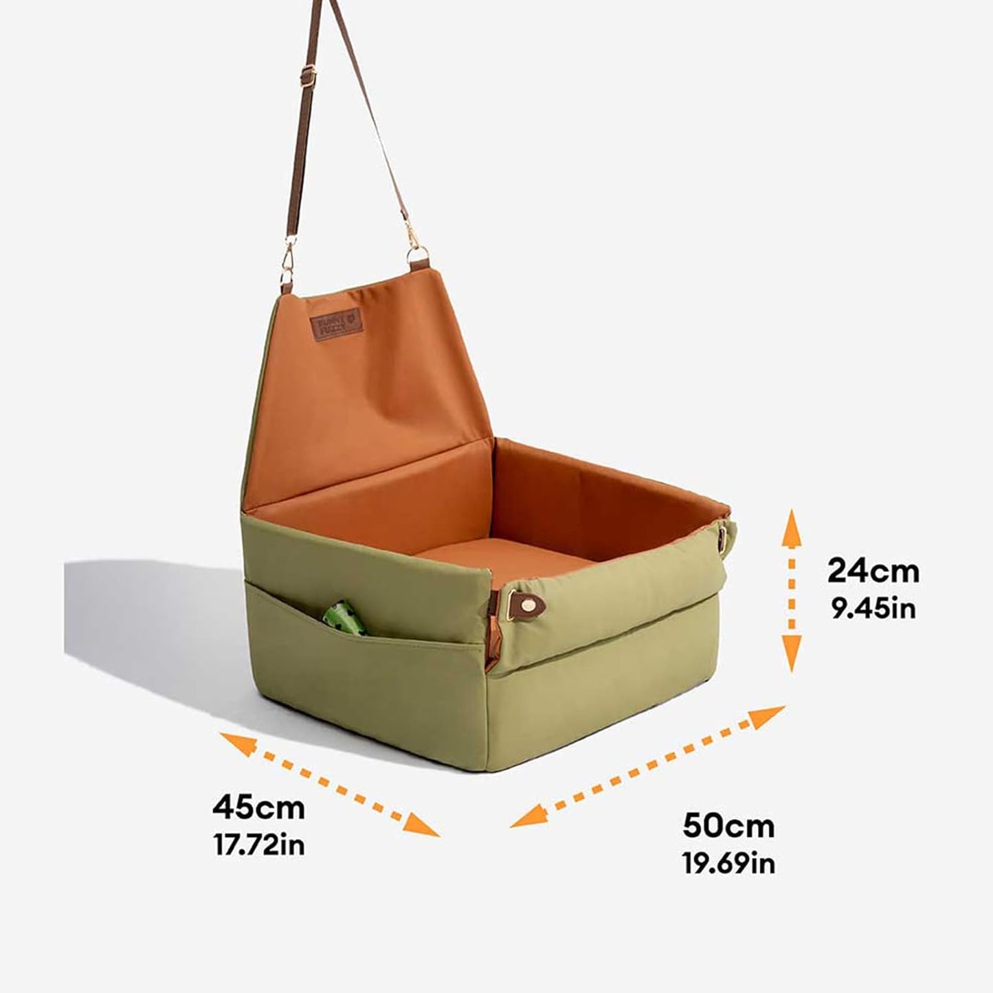 FUNNYFUZZY Dog Car Seat for Small Dogs, Waterproof Dog Booster Car Seats, Faux Leather Pet Vehicle Seat Travel Bed with Thick Cushion, Carseat for Dogs, Orange Green