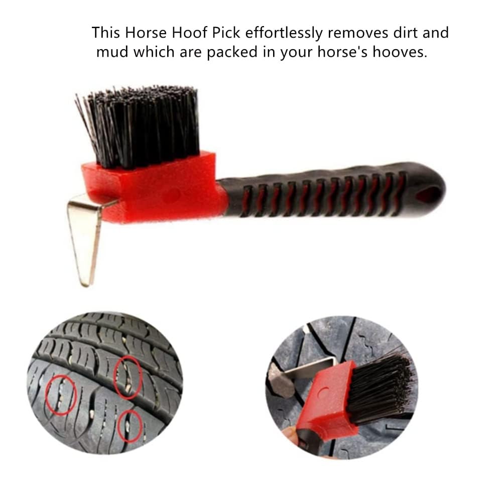 4Pcs Horse Hoof Pick Brushes,Horse Hoof Pick Brush with Soft Touch Rubber Handle