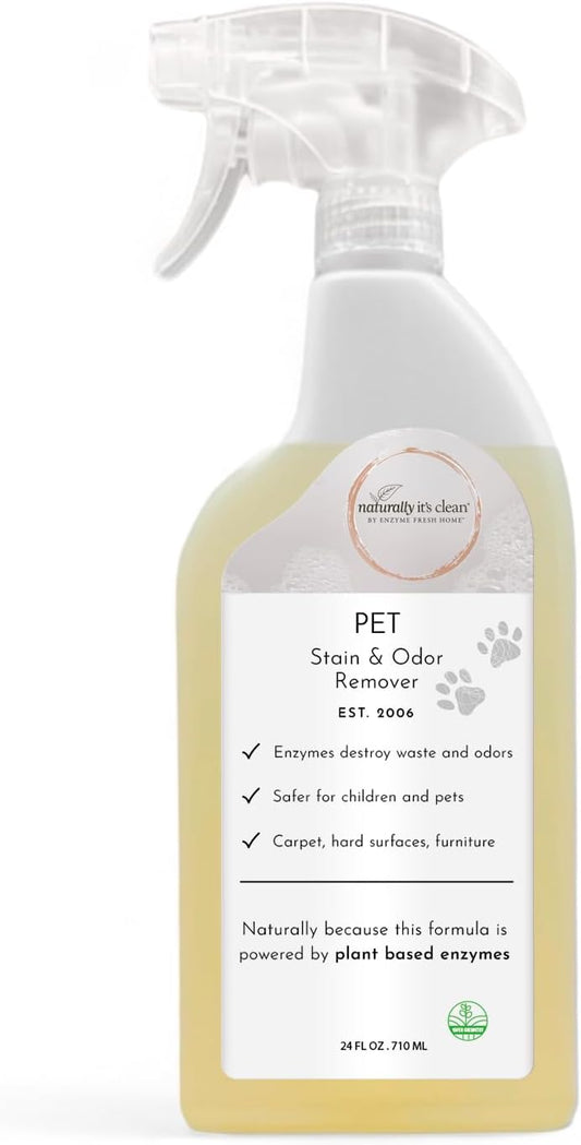 naturally it's clean Enzyme Pet Stain & Odor Remover | Plant-Based Cleaner for Dog Poop, Cat Urine, Vomit & More | Powerful Odor Eliminator | Biodegradable & Safe for Pets | Made in USA