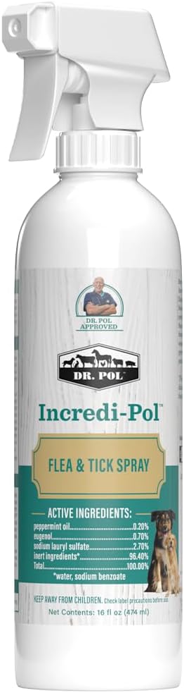 Dr. Pol Incredi-Pol Flea & Tick Spray | Fast-Acting Pest Control for Dogs | Helps Repel & Eliminate Fleas, Ticks & Larvae | Safe & Effective Formula | 16 oz