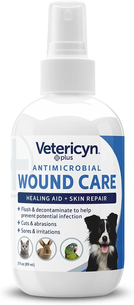 Vetericyn Plus Dog Wound Care Spray | Healing Aid and Skin Repair, Clean Wounds, Relieve Dog Skin Allergies, Safe for All Animals. 3 ounces