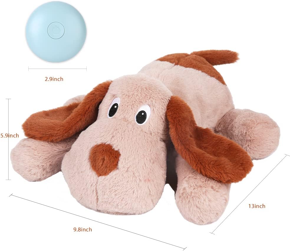 Puppy Heartbeat Toy, Dog Heartbeat Toy for Separation Anxiety Relief, Puppy Toy with Heartbeat Stuffed Animal Anxiety Calming Behavioral Aid Plush Toy for Dogs Cats Pets (Brown +)
