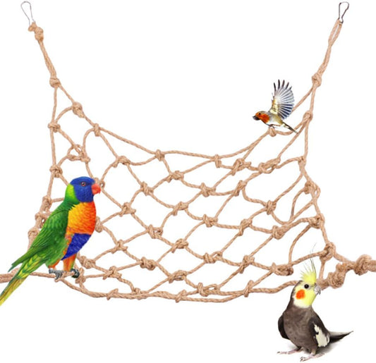 Parrot Climbing Rope Net – Multi-Size Colorful Bird Hammock, Ladder & Chew Toy with 4 Hooks for Cage, Cockatiel, Budgie, Parakeet, Rat & Small Pets