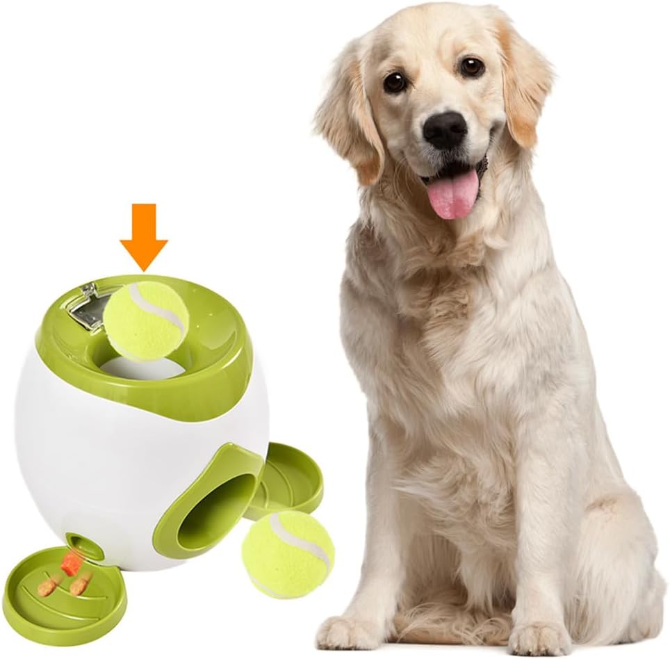 Automatic Dog Ball Launcher Dog Tennis Food Reward Machine Interactive Dogs Ball Thrower Slow Feeder for Small and Medium Dogs (Green)