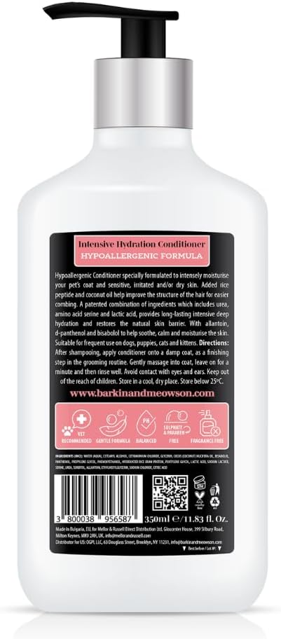 Barkin & Meowson MedExpert Hypoallergenic Intensive Hydration Conditioner 350ml / 11.83 fl.oz  for Sensitive Skin, Dogs and Cats - Fragrance Free