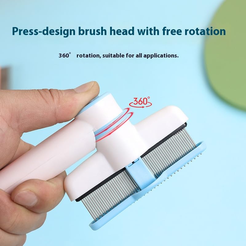 (2-Piece Set) Cat & Dog Flea Comb, Detangling Brush, Anti-Shedding Pet Grooming Comb 360° Rotating Brush Head, Long & Short Stainless Steel Teeth for Detangling & Oil Removal