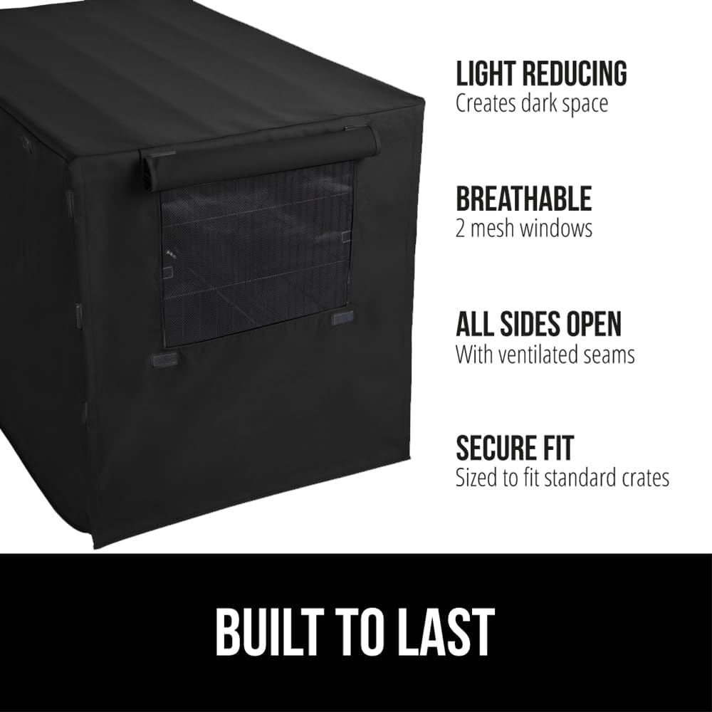 GORILLA GRIP Dog Crate Covers Compatible with Amazon Basics Dog Crates, All Sides Open, Privacy Cover Fits 24" Wire Kennel, Breathable Mesh Windows, Light Reducing Puppy Training Cage Topper, Black