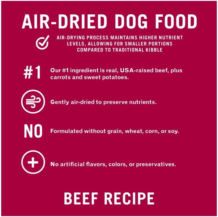 Pure Balance Air Dried Dog Food Beef Recipe for All Breeds, Grain Free Natural Nutrition with Grassfed Meat, High Protein Shredded Food for Sensitive Stomach, No Soy, No Corn, Dog Meal (2 LB, Beef)