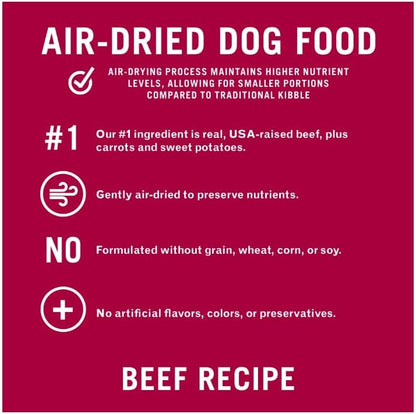 Pure Balance Air Dried Dog Food Beef Recipe for All Breeds, Grain Free Natural Nutrition with Grassfed Meat, High Protein Shredded Food for Sensitive Stomach, No Soy, No Corn, Dog Meal (2 LB, Beef)