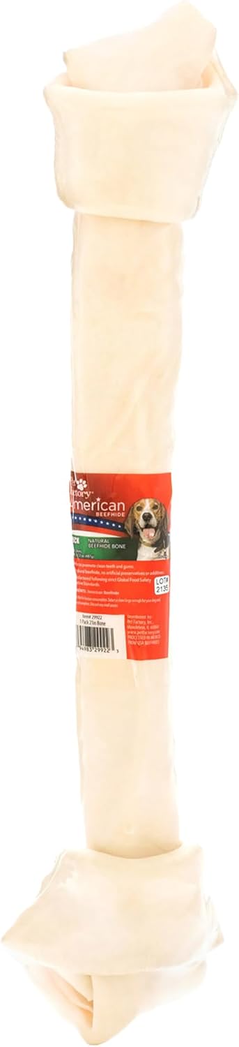 Pet Factory American Beefhide 20-22" Knotted Bone Dog Chew Treat - Natural Flavor, 1 Count/1 Pack