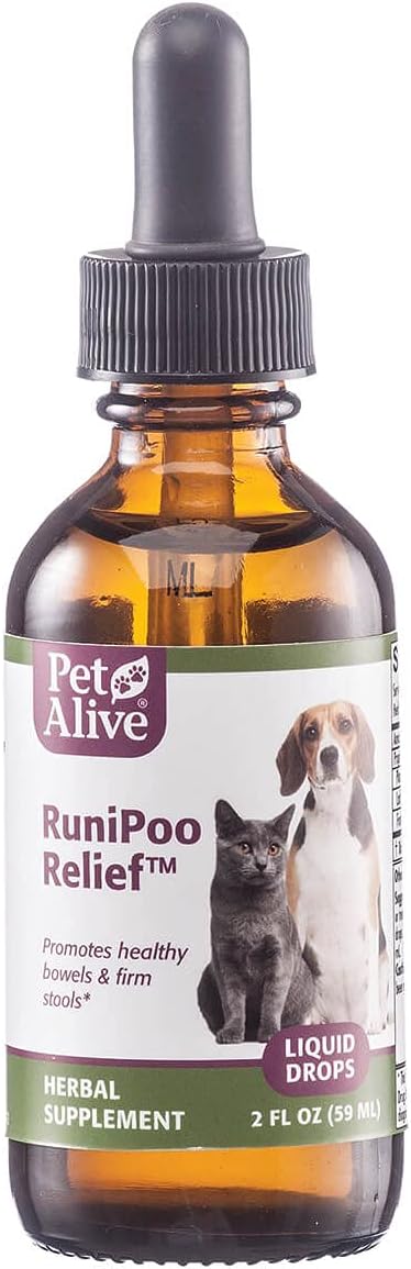 PetAlive RuniPoo Relief - All Natural Herbal Supplement Promotes Health Bowels and Firm Stools in Cats and Dogs - Relieves Common Symptoms of Pet Diarrhea - 59 mL