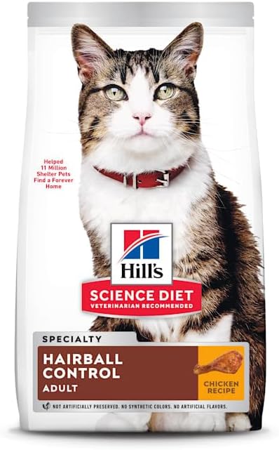 Hill's Science Diet Hairball Control, Adult 1-6, Hairball Control Support, Dry Cat Food, Chicken Recipe, 7 lb Bag