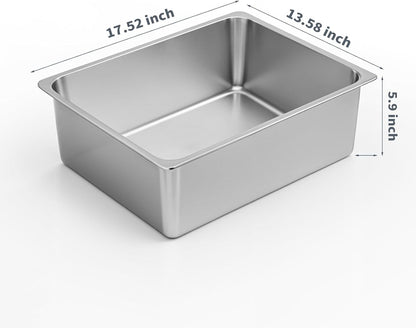 Kirecoo Stainless Steel Cat Litter Box - Metal High Sided Cat Pan, Large Stainless Steel Box, Indoor Litter Tray, Non Stick, No Smell, Easy to Clean, Pet Toilet Supplies for Kitten, Kitty, Rabbit