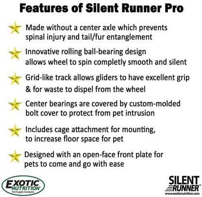 Silent Runner Pro | Sugar Glider Exercise Wheel (Black with Attachment)