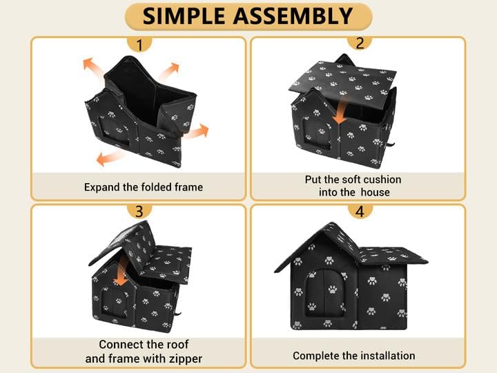 Large Outdoor Cat House Weatherproof, Houses for Outdoor Cats Feral, Collapsible Outside Cat House with Windproof Door, DIY Cardboard and Soft Mat, Insulated Stable Stray Cats Shelter in Winter