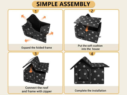 Large Outdoor Cat House Weatherproof, Houses for Outdoor Cats Feral, Collapsible Outside Cat House with Windproof Door, DIY Cardboard and Soft Mat, Insulated Stable Stray Cats Shelter in Winter