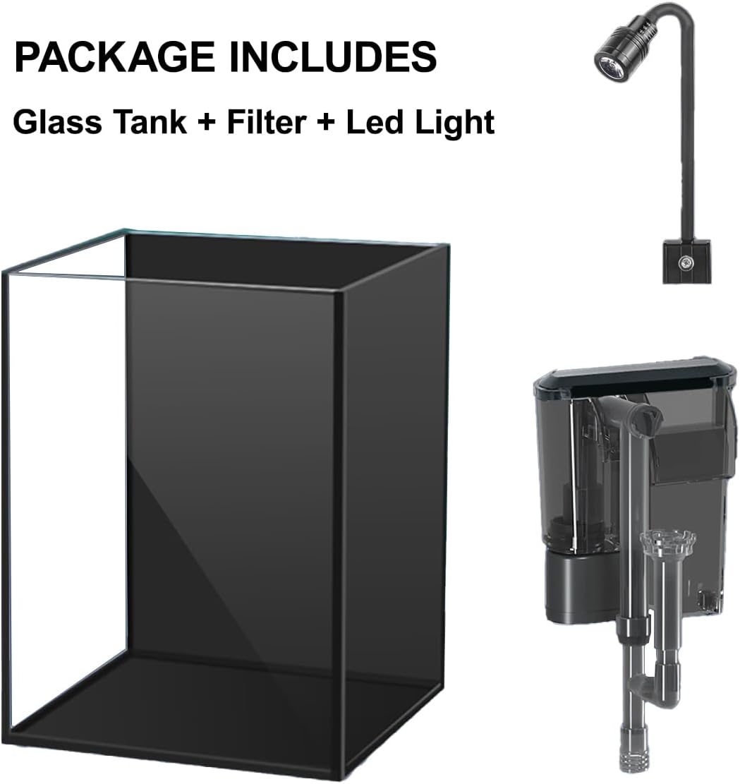1.5Gallon Glass Aquarium Nano Small Fish Tank Start Kit with Adjustable Filter,LED Light for Small Fish,Shrimp,or Betta 22 * 16 * 16cm