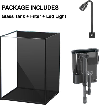 1.5Gallon Glass Aquarium Nano Small Fish Tank Start Kit with Adjustable Filter,LED Light for Small Fish,Shrimp,or Betta 22 * 16 * 16cm