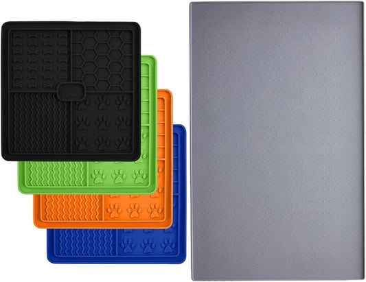 GORILLA GRIP Lick Mat for Dogs, 4Pack, Black/Green/Orange/RoyalBlue and Dog Food Mat, 18.5x11.5, Gray Bundle