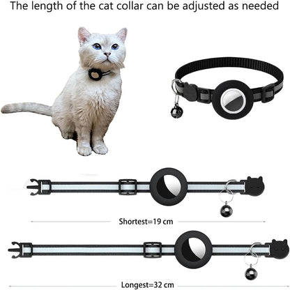 Breakaway AirTag Cat Collar with Reflective Strip, Compatible with AirTag – Lightweight and Adjustable Kitten Collar for Boy and Girl Kittens, Includes Safety Release Buckle and Bell (Black)