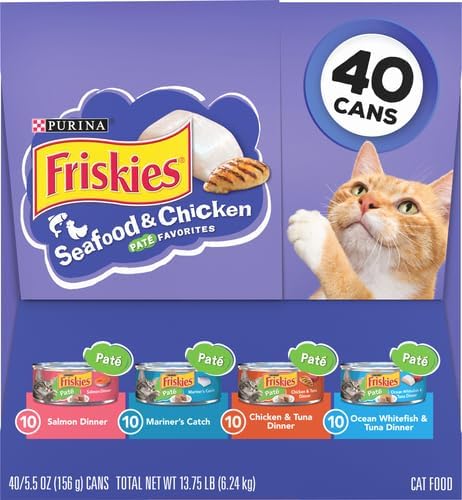 Friskies Purina Pate Wet Cat Food Variety Pack Seafood and Chicken Pate Favorites 40ct VP - (Pack of 80) 5.5 oz. Cans