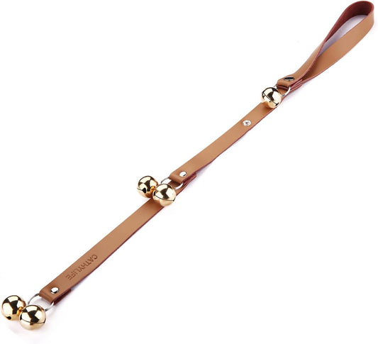 Leather Dog Doorbells for Door Knob/Potty Training/Go Outside, Length Adjustment Copper Dog Bell, Housetraining Hanging Bell, Brown Leather Golden Bells.