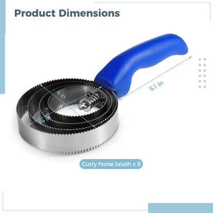 Reversible Stainless Steel Curry Combs, Curry Comb Horse Brushes, 8 Pcs 4-Ring Metal Curry Brushes, Horse Brush Scrapers with Comfortable Grip for Pet Dog Goat Horse Cow Sheep