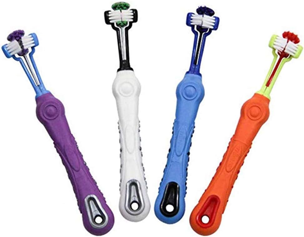 Orgrimmar 3-Sided Pet Toothbrush Dog Toothbrush Removing Bad Breath Tartar Cleaning Mouth Pet Dental Care Cat Cleaning Mouth (4 Count (Pack of 1))
