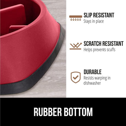 GORILLA GRIP Patent Pending Slow Feeder Dog Bowls, Interactive Puzzle Toy for Dogs and Cats Food Training, Keeps Pets Busy and Prevents Puppy Overeating, All Breeds, 100% BPA Free, 2 Cup, Red