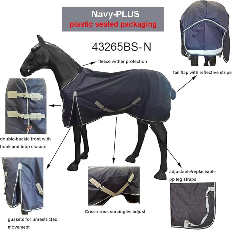 BARN & STABLE 600D 3000mm/3000mvp Super Waterproof & Breathable Horse Rain Sheet Turnout Blanket Sheet for Horse with Leg Straps -no Fill