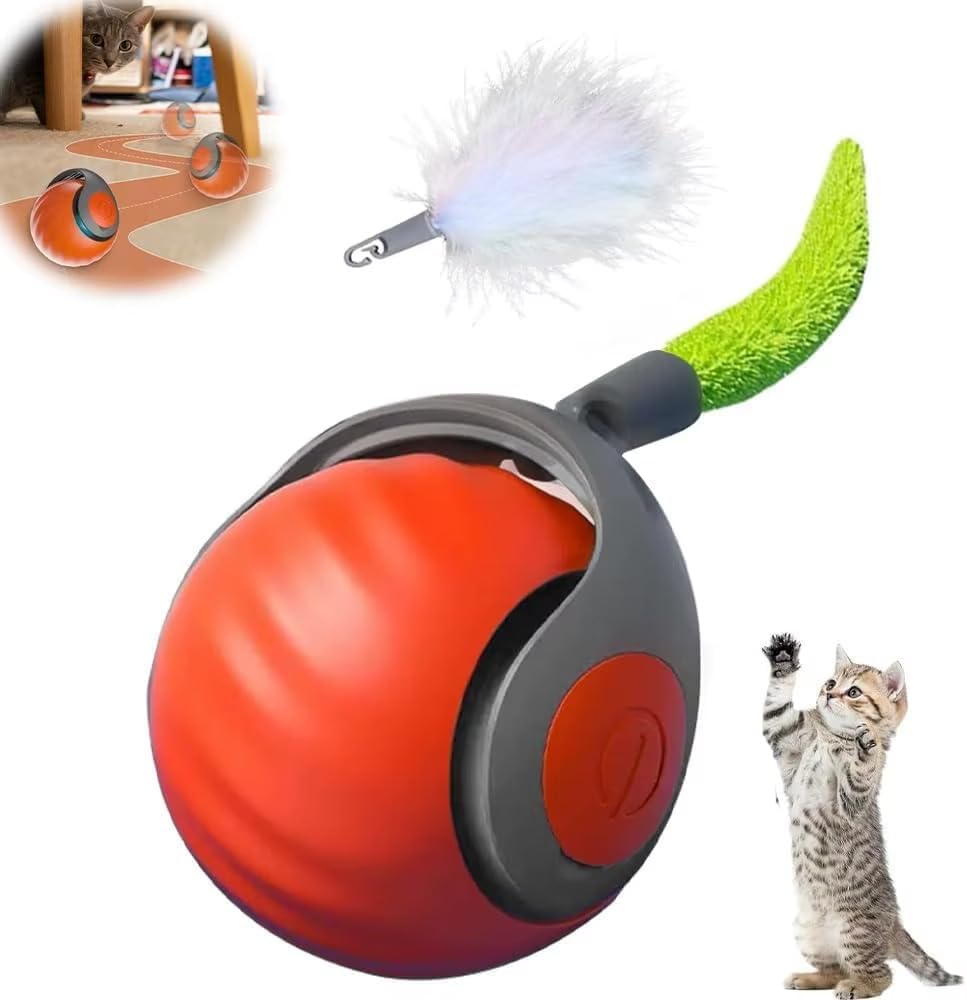 Bytewave Speedy Tail 3.0 is a Smart, Rolling cat Toy with 360° Motion, Feather Tails, and USB Charging. Two Modes Keep Indoor Cats Active, Entertained, and Engaged. Includes red and Blue Balls. (Blue)