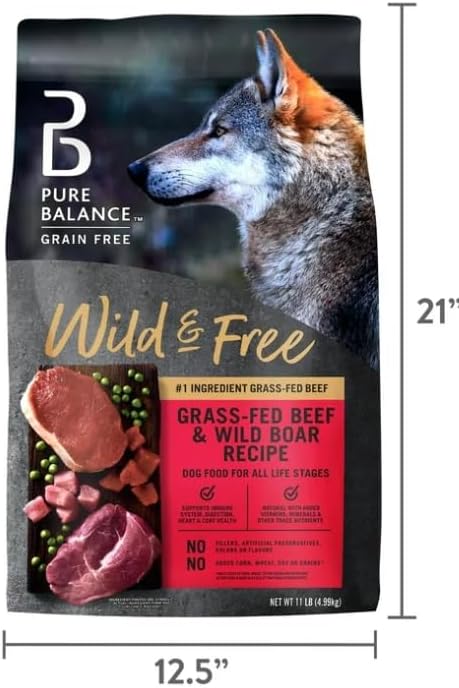 Pure Balance Grain-Free Wild & Free Grass-Feed Beef & Wild Boar Recipe Dry Dog Food, 11 lbs