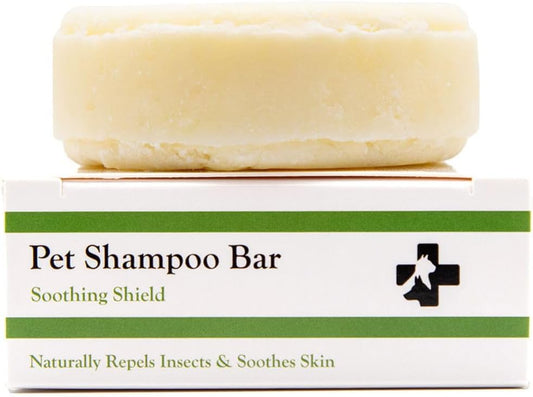 Soothing Shield Natural Pet Shampoo Bar for Dogs & Cats – Vet-Formulated for Itchy Skin Relief, Non-Toxic Flea & Tick Repellent – Soap-Free, Sulfate-Free – Lemongrass, Peppermint & Cedarwood – 3 oz