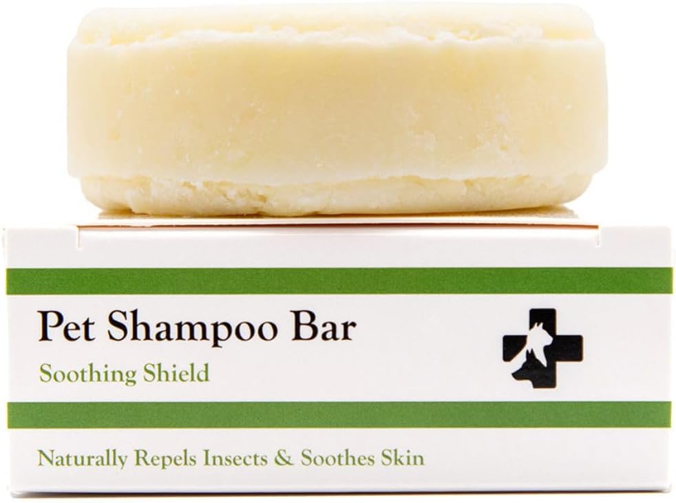Soothing Shield Natural Pet Shampoo Bar for Dogs & Cats – Vet-Formulated for Itchy Skin Relief, Non-Toxic Flea & Tick Repellent – Soap-Free, Sulfate-Free – Lemongrass, Peppermint & Cedarwood – 3 oz
