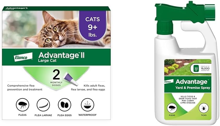 Bundle of Advantage II Vet-Recommended Flea Treatment & Prevention | Cats Over 9 lbs. + Advantage Yard & Premise Spray 32 oz.