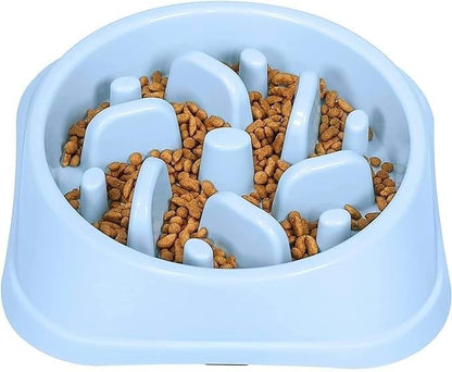 Slow Feeder Dog Bowl – 2 Cups, Non-Slip, Food-Safe Plastic, Easy-Clean Design for Medium & Large Dogs (Blue)