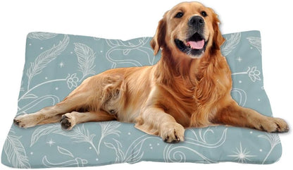 Pale Blue Feather Swirl Dog Bed Dog Crate Mat Cage Pads Pillow for Crate Washable Non-Slip Bed for Washable All-Season Pet House Mat Paw Cushion Indoor Outdoor 24X18 Inch