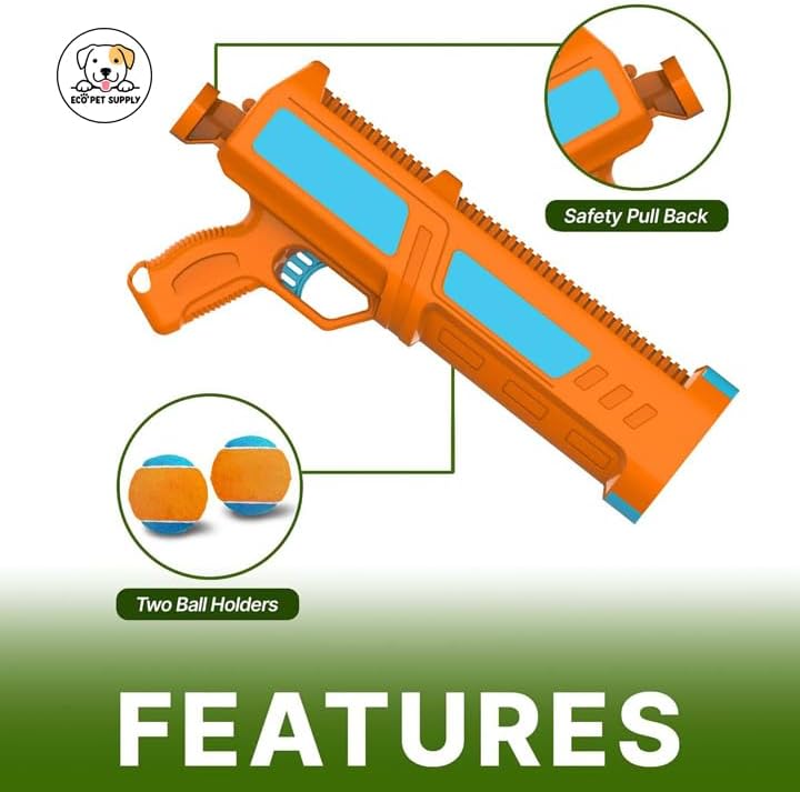 Dog Ball Launcher with 3 ETPU Balls, Interactive Pet Toy Blaster, Ball Thrower for Dogs