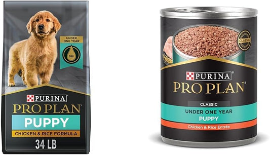 Purina Pro Plan Puppy - Dry Dog Food & Canned Wet Dog Food Bundle Package