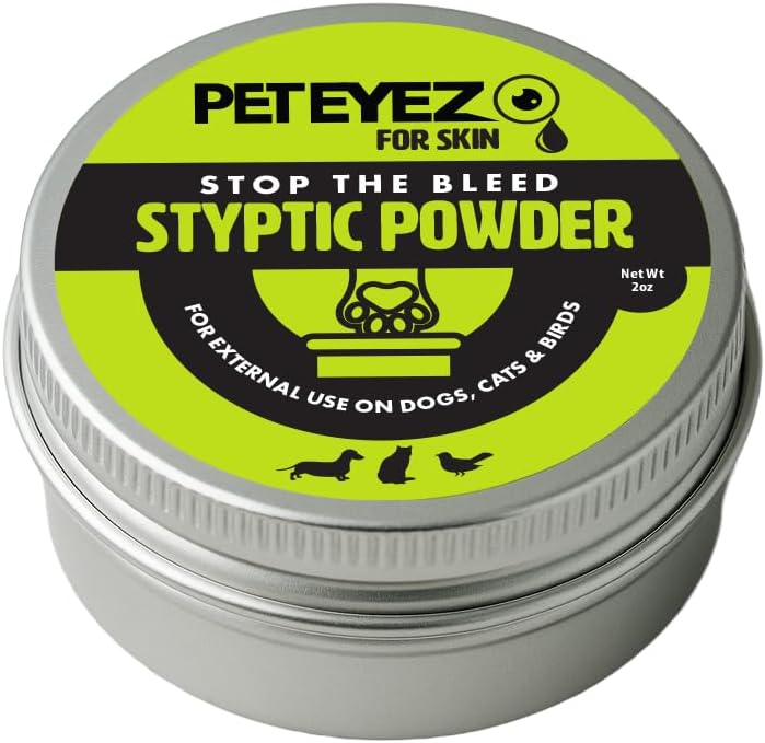 PetEyez Styptic Powder for Dogs, Cats & Birds (2 oz) – Fast-Acting Blood Clotting & Bleed Stop Powder for Pet Nail Trims, Clipping & Cuts – Easy-Use Wide Mouth DIP Can – First Aid Grooming Essential