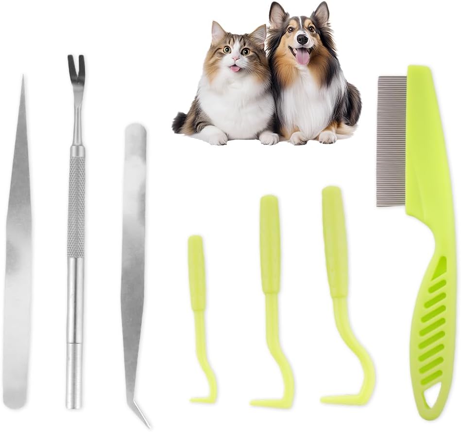 10 Pcs Pet Tick Remover Tool, Stainless Steel Tick Remover Tick Plastics Remover for Cats and Dogs, Pet Tools, Silver, Green