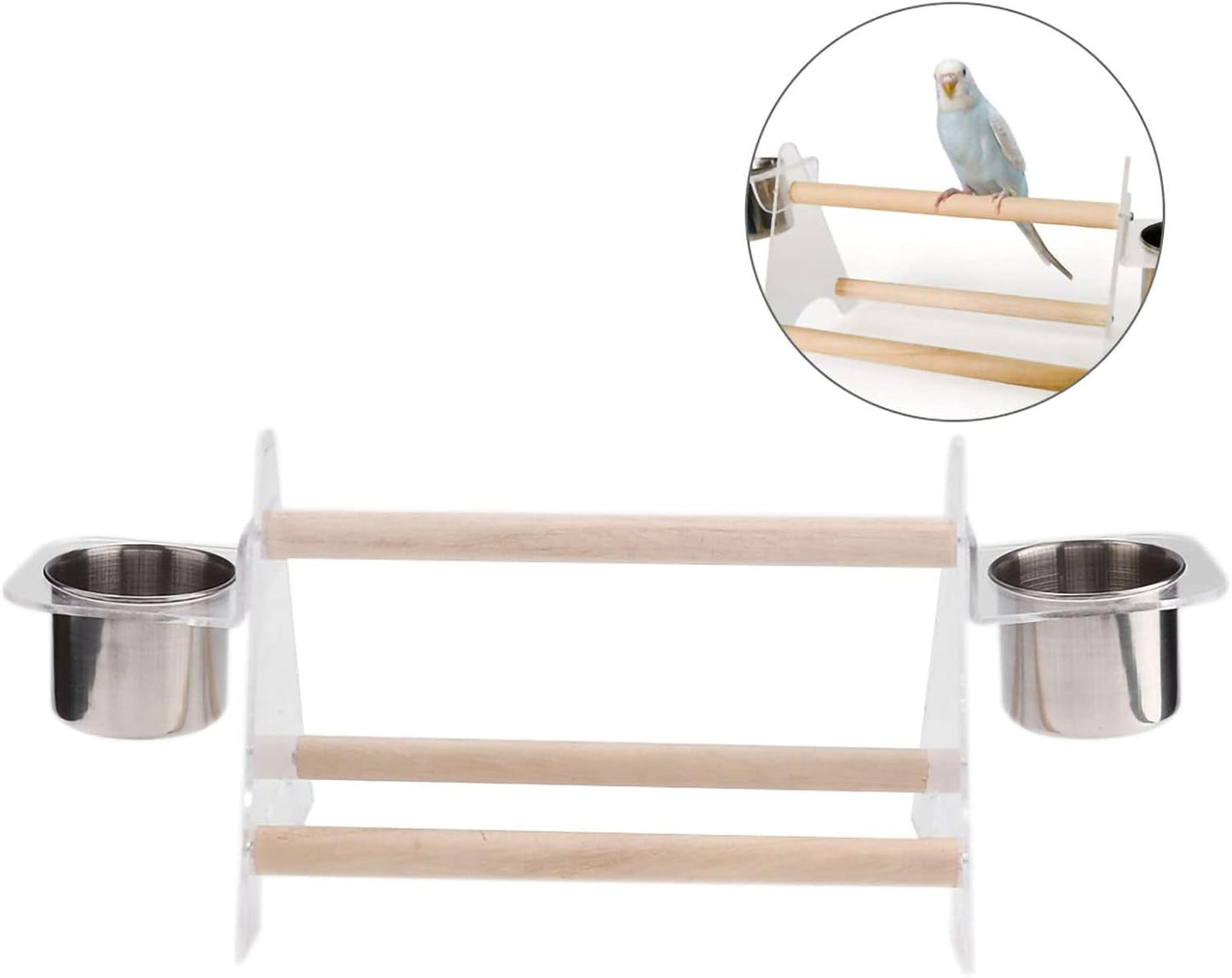 Multipurpose Pet Bird Parrot Stand Platform, Durable Wooden and Plastic Birdcage with Feeder, Non - Eco - Friendly Design for Small and Medium Birds, Includes Two Cups and Sc