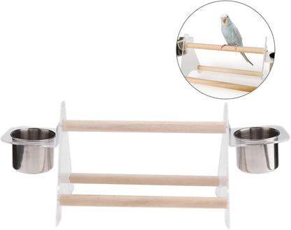Multipurpose Pet Bird Parrot Stand Platform, Durable Wooden and Plastic Birdcage with Feeder, Non - Eco - Friendly Design for Small and Medium Birds, Includes Two Cups and Sc