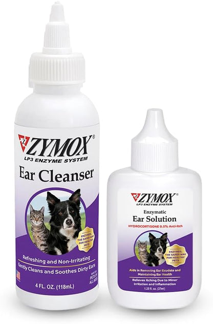Pet King Brands ZYMOX Ear Solution with 0.5% Hydrocortisone and Ear Cleanser Bundle