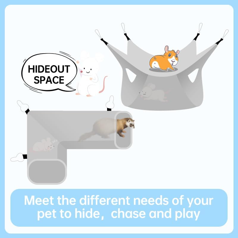Guinea Pig Rat Ferret Hammock, Small Animal Corner Tunnel & Tubes & Bed for Hedgehog Piggy Chinchilla Hideout Toys and Cage Accessories